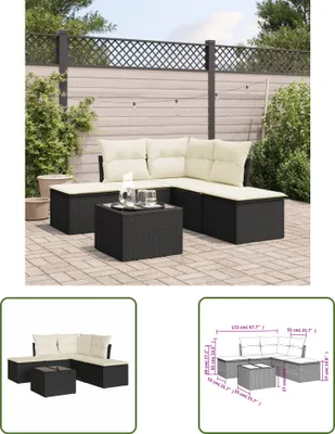 Produktbild von The Living Store 6-tlg. Garten-Sofagarnitur mit Kissen Schwarz Poly Rattan