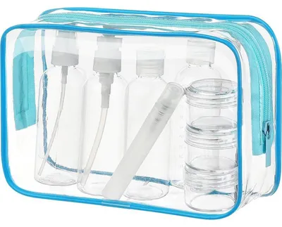 Productafbeelding van Transparante reisflessen set, 8 100ml, geschikt voor handbagage, Blau01