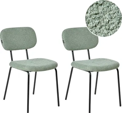 Produktbild von BELIANI Set aus 2 Esszimmerstühlen Grün Bouclé Polsterung Schwarzes Gestell Eisenrahmen Retro Design