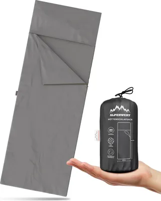 Produktbild von Hüttenschlafsack Ultraleicht [Federleicht 290g] Sommerschlafsack Reisebettwäsche kleines Packmaß Inlett Reisedecke inkl. Kissenfach - 220cm x 80cm