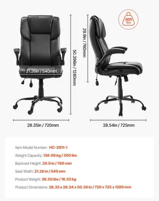Obrázek produktu pro Kancelářská židle – Ergonomická kancelářská židle – Potah z umělé kůže (PU) – Maximální nosnost: 136 kg