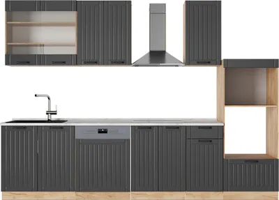 Image de Cuisine Vicco Fame-Line Gris foncé 300cm avec armoire haute, PT Marbre, Model 57293