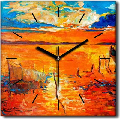 Produktbild von Coloray Uhr auf Leinwand 30x30 cm Wand Uhr Dekoration Wohnzimmer Segeltuch schwarze Hände -Sonnenuntergangschiff.