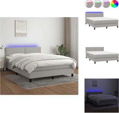 Produktbild von vidaXL Boxspringbett mit Matratze & LED Hellgrau 140x190 cm Stoff -  Betten & Bettgestelle