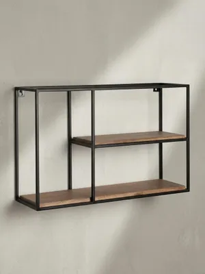 Produktbild von Schweberegal aus Mango Massivholz, Stilvolles Regal im Industrial Design. 60x18x40 cm | Kadima Design