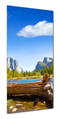 Produktbild von Wallario selbstklebende Duschrückwand 70 x 190 cm mit Motiv Baumstamm im Fluss zwischen Bergen und Wäldern - Wandverkleidung mit Hochglanzlaminat in Glasoptik