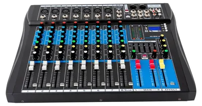 Produktbild von Audio Mischpult - ES-802 - 8-Kanal Stereo Mixer - Bluetooth USB Aufnahme - XLR AUX Eingänge - Phantomspeisung - EU Stecker - schwarz