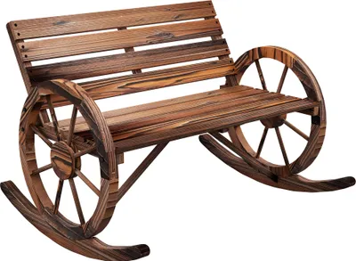 Obrázek produktu pro Fortuna Lai Dřevěná houpačka, 2místná houpačka s područkami, nosnost až 240 kg, pro zahradu a balkon, design z uhlíkovaného dřeva