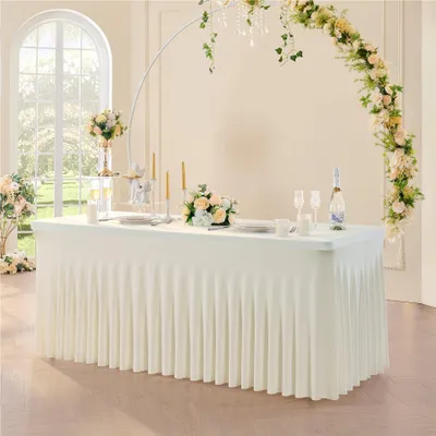 Stretch-Tischdecke mit Rock 180 cm, Ivory, 1 Stück