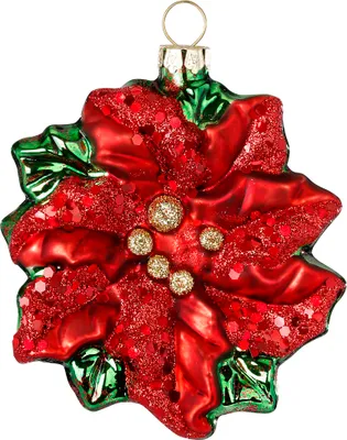 Produktbild von Christbaumschmuck Glas Weihnachtsstern Blume mit Glitzer 9cm rot