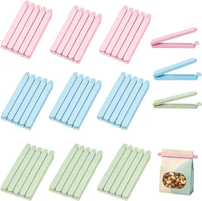 Imagen del producto de Clips de plástico para bolsas, 15 cm, 45 unidades, 4 colores, para sellar herméticamente y aptos para la cocina