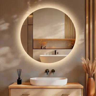 Image de S'AFIELINA Miroir de salle de bain LED rond Miroir de salle de bain mural avec interrupteur tactile,3 couleurs de lumière 3000/4000/6500K 60 cm
