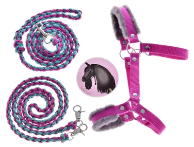 Produktbild von Hobby Horse Zubehör - Set Perfekte Kombination - Halfter, Zügel, Führstrick für große Steckenpferde - Rosa, Set für Stockpferde, Hobby Horsing Pferd zum Reiten, Spielzeug, Spielpferd