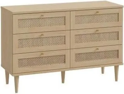 Image de Commode 6 tiroirs,Reproduction chêne, cannage, L120 x P41,4 x H80 cm, CALASETTA