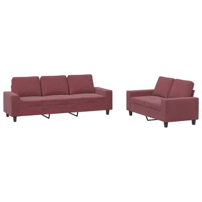 Image de vidaXL Canapé 2 pièces rouge vin Tissu