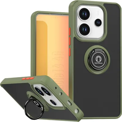 Produktbild von Hülle für Xiaomi Redmi Note 14 4G Matte Transluzent TPU Stoßfest Schutzhülle mit Ring Halter Ständer Grün
