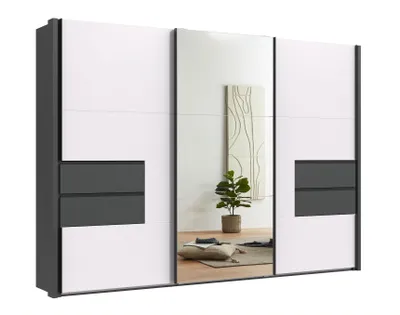 Obrázek produktu pro Skříň s posuvnými dveřmi Passepartout 312 cm zásuvka grafit bílá zrcadlo / 22063