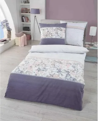 Produktbild von Kaeppel Biber Bettwäsche Nuance Violett 100% Baumwolle Reißverschluss Bettbezug Kissenbezug Bettgarnitur Bettwäsche-Set Bettzeug 155x220 cm