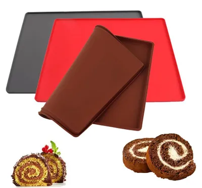 Image de Tapis de cuisson en silicone 3 pièces, tapis à rouler pour gâteaux roulés, tapis de cuisson pour gâteaux, tapis à rouler pour pâte à biscuit, revêtement antiadhésif, tapis de cuisson en silicone antidérapant, pour la cuisine, la pâtisserie, les biscuits, 30 x 40 cm (3 couleurs)