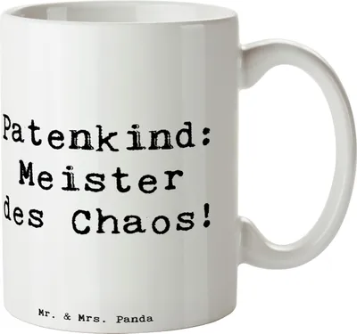 Produktbild von Mr. & Mrs. Panda Tasse Spruch Patenkind Chaosmeister - Weiß - Geschenk, Kaffeetasse, herzerwärmende Sprüche, Jubiläen, Teetasse, Chaos, Bedruckte, Patenschaft, Geschenke