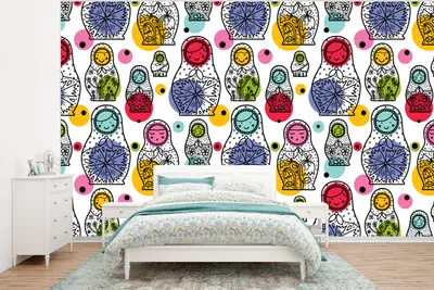 Produktbild von MuchoWow® Fototapete für Wohnzimmer oder Schlafzimmer Wandtapete Vinyl Motivtapete Matroschka - Schnittmuster - Baby - 350x260 cm - Wohnzimmer-Tapete