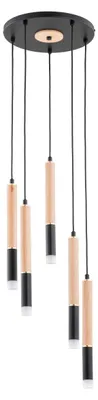 Obrázok produktu pre Závesná lampa RODEO, svetlé drevo – čierna – zlatá, 5xG9x10W, rozmery: 100x30x30 cm, IP20, Alfa