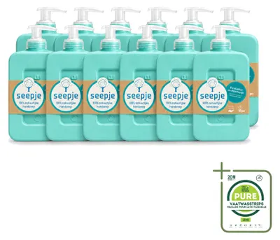 Immagine prodotto di 12 confezioni di sapone liquido per le mani Seepje, profumo di eucalipto e rosmarino, capacità 300 ml ciascuna - confezione grande da 12 pezzi