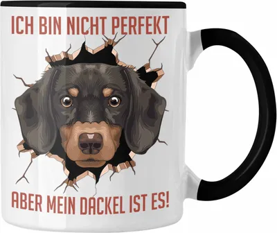 Produktbild von Trendation - Dackel Tasse Geschenk für Dackelbesitzerin Kaffee-Becher Ich Bin Nicht Perfekt Aber Mein Dackel Ist Es (Schwarz)