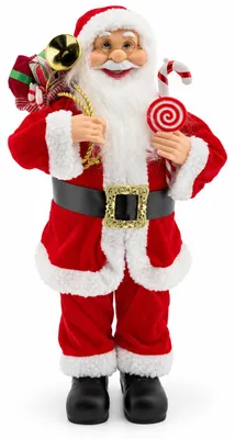 Productafbeelding van Benza - Staande Kerstman 60 cm - Kerstfiguur met Cadeauzak, Zuurstok en Lolly - Rode Kerstdecoratie