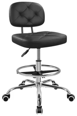 Image de Tabouret avec dossier, repose-pieds, tabouret de bar pivotant avec roulettes, noir, pour cuisine