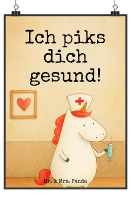 Produktbild von Mr. & Mrs. Panda Bild Einhorn Krankenschwester Design DIN A0 - Weiß - Geschenk, Ärztin, Krankenhaus, wanddeko, Krankenpfleger, Wandschmuck, Wandbild, Poster, drucke