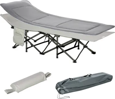 Produktbild von Campingbett Hellgrau 188x64.5x53cm Klappbares Feldbett Kopfkissen Seitentasche Belastbar 150kg Feldbett Outdoor Reisen