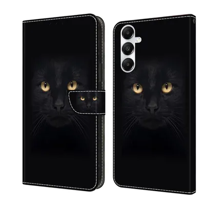 Produktbild von CLM-Tech Handyhülle kompatibel mit Samsung Galaxy A56 5G Hülle - Tasche aus Kunstleder - Klapphülle mit Ständer und Kartenfächern - Schutzhülle Wallet Case Cover in schwarzer Panther Augen