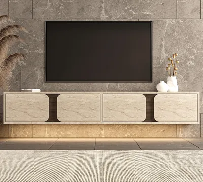 Obrázok produktu pre Skye Decor, kvalitný televízny stojan (3-dielny) – travertín a orechové drevo, 100% melamín