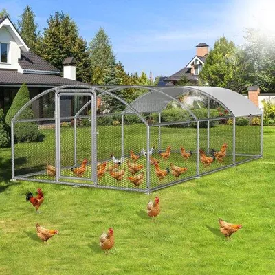 Immagine prodotto di Recinto metallico leggero per polli, 3x6x2 m, con serratura di sicurezza, struttura in acciaio zincato, copertura impermeabile in PE, per polli e altri piccoli animali