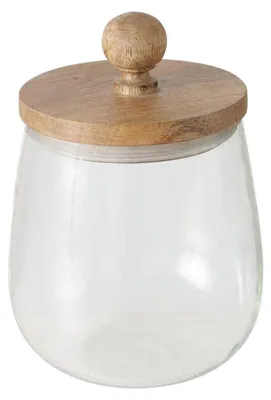 Image de Pot en verre VARUD avec couvercle en bois de manguier, Ø 12 cm