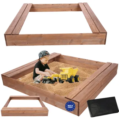 Produktbild von MODO24 Sandkasten Holz, mit Sitzbänken, Holzsandkasten, Kinder Gartenspielzeug, Outdoor, 140x137 cm, Braun Imprägniert, PIA