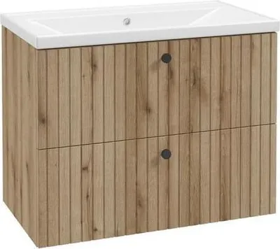 Obrázok produktu pre DomoDomo kúpeľňová skrinka s umývadlom 80 cm praktický dub evokuje ryhované lamely Rietti
