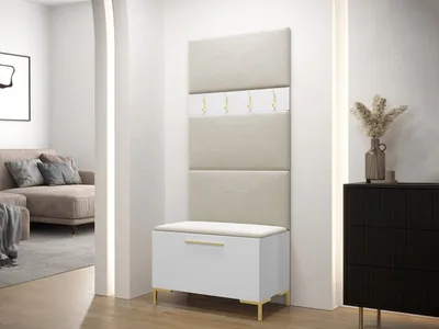 Image de Meuble d'entrée avec panneaux rembourrés ANDORA 3 - blanc / beige
