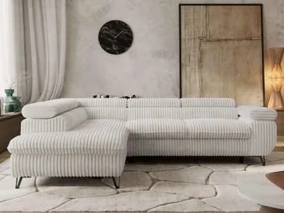 Produktbild von Couch mit Schlaffunktion L-form Ecksofa Wohnzimmersofa mit Einstellbare Kopfstützen - PABLO L - Cord - Beige - Links