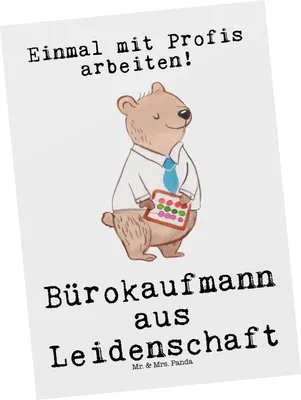 Produktbild von Mr. & Mrs. Panda Postkarte Bürokaufmann Leidenschaft - Weiß - Geschenk, Grußkarte, Beruf, Ansichtskarte, Lustig, bildkarte, Ausbildung, Ansichtskarten, Spruch, Witzig