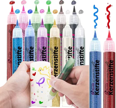Productafbeelding van 12 stuks kaarsstiften, glitterstiften voor het decoreren van kaarsen