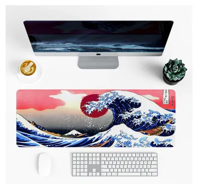 Produktbild von Japanische Kunst Kanagawa Surfen Mauspad XL (800 × 300 × 3 MM) - Großes Schreibtischpad mit Genähten Kanten und Rutschfester Gummibasis