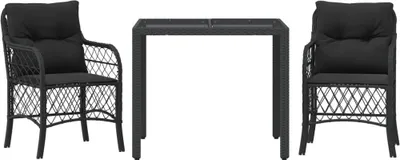 Produktbild von vidaXL 3-tlg. Bistro-Set mit Kissen Schwarz Poly Rattan