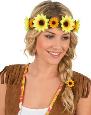 Produktbild von Hippie Blumen-Kranz Haarschmuck gelb-grün - Einheitsgröße