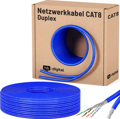 Produktbild von hb-digital 25m Verlegekabel Duplex CAT 8 LAN Kabel max. 2000 MHz S/FTP AWG22 LSZH blau