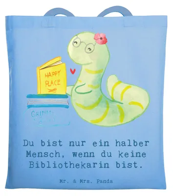 Produktbild von Mr. & Mrs. Panda Tote Bag Bibliothekarin Herz - Sky Blue - Geschenk, Bibliothek, Tasche, Lustig, Buchhandlung, Laptoptasche, Spruch, Jutetasche, Schultasche, Shopping
