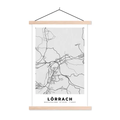 Produktbild von MuchoWow® Textilposter Stadtplan - Karte - Lörrach - Deutschland 60x90 cm mit holzfarbenen Rahmen - Textil