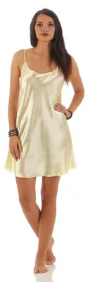 Produktbild von Damen kurzes Satin Negligé Nachtkleid Nachthemd Satin; Gelb M