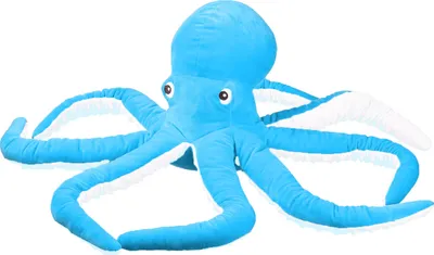 A blue plush octopus toy is shown against a white background.